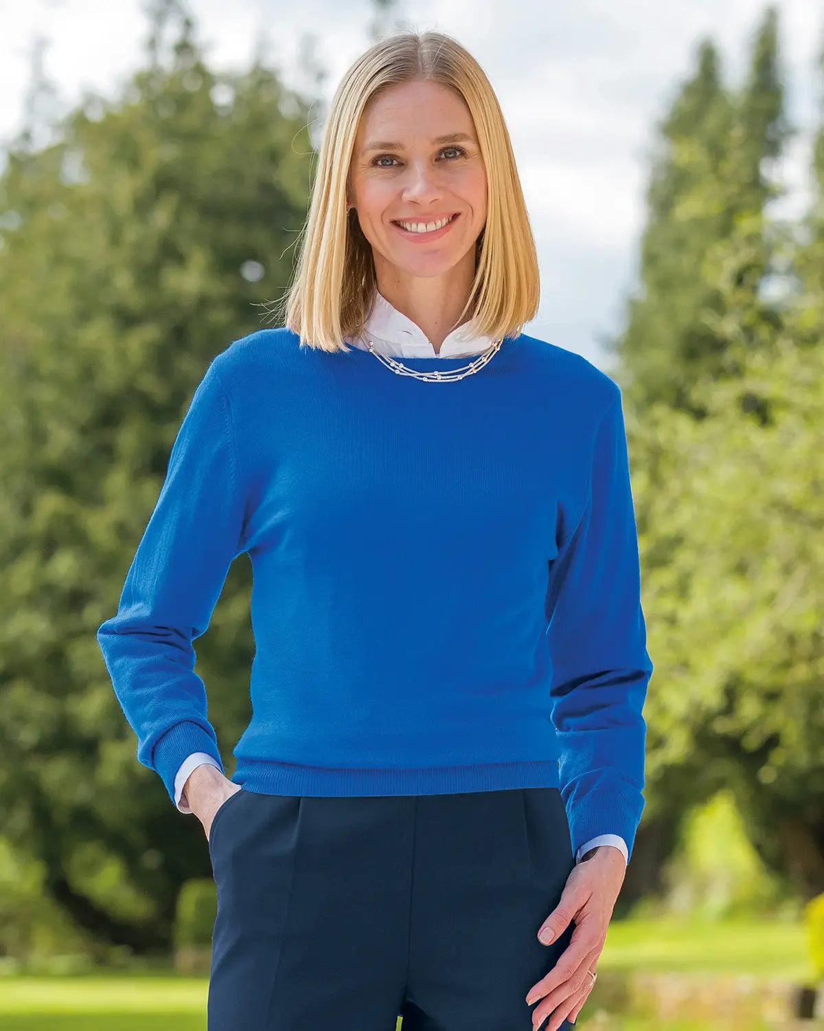 Ladies’ Pure Merino Wool Crew Neck Jumper – Azure