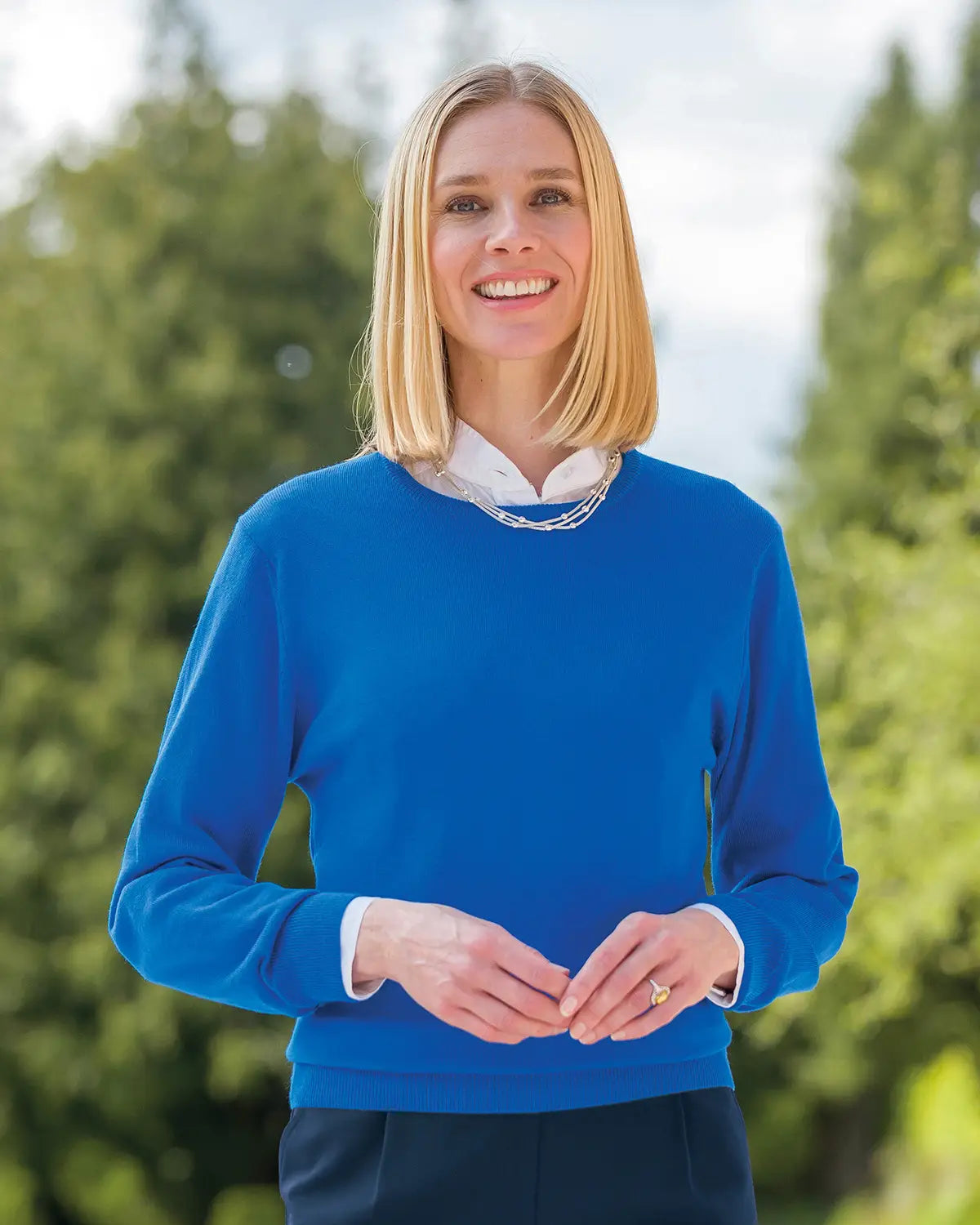 Ladies’ Pure Merino Wool Crew Neck Jumper – Azure