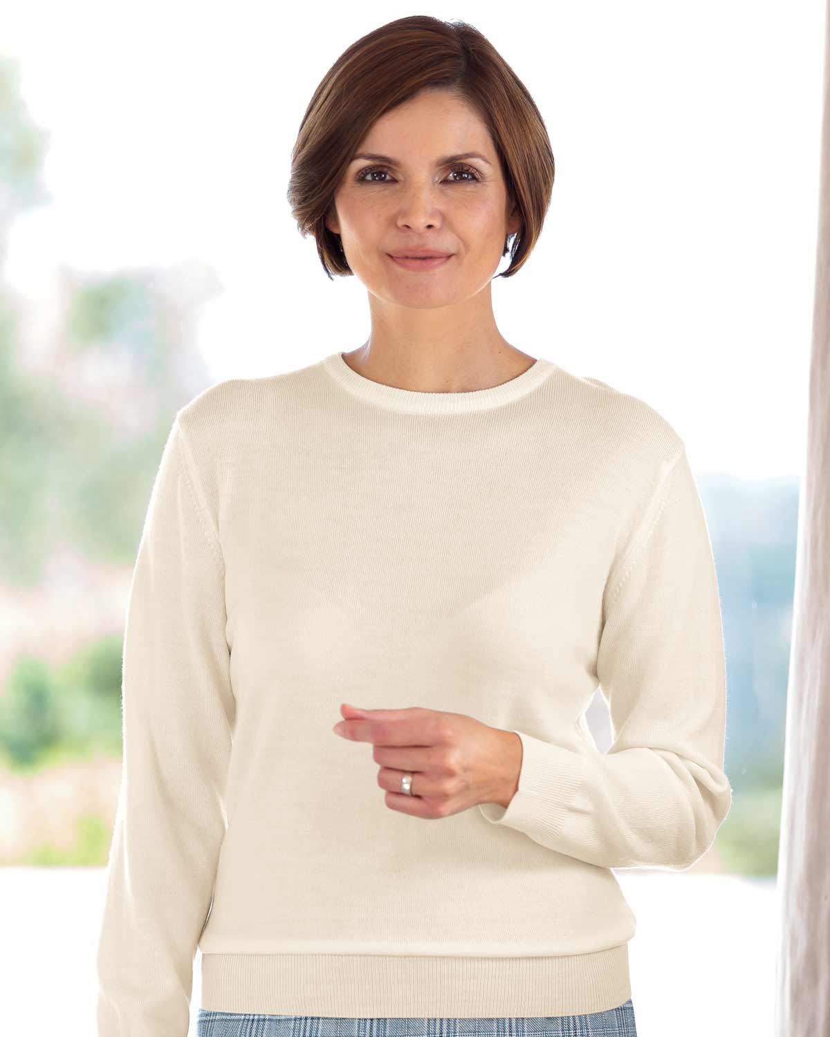 Merino Wool Crew Neck Jumper - Cream - Country Collection