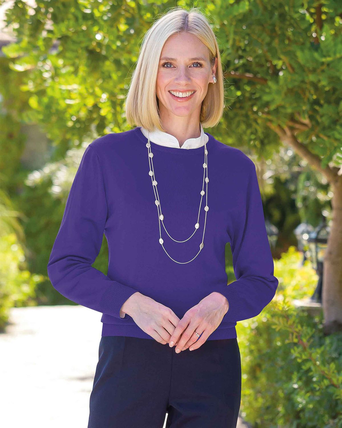Merino Wool Crew Neck Jumper - Purple - Country Collection