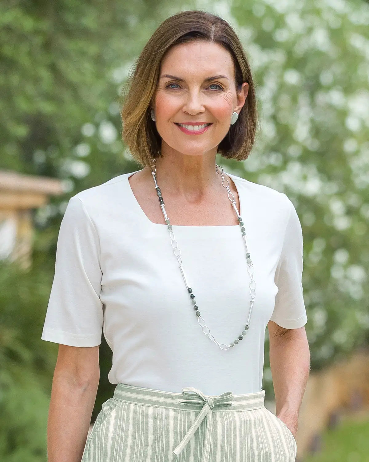 Ladies’ Silky Cotton Square Neck Top – Cream