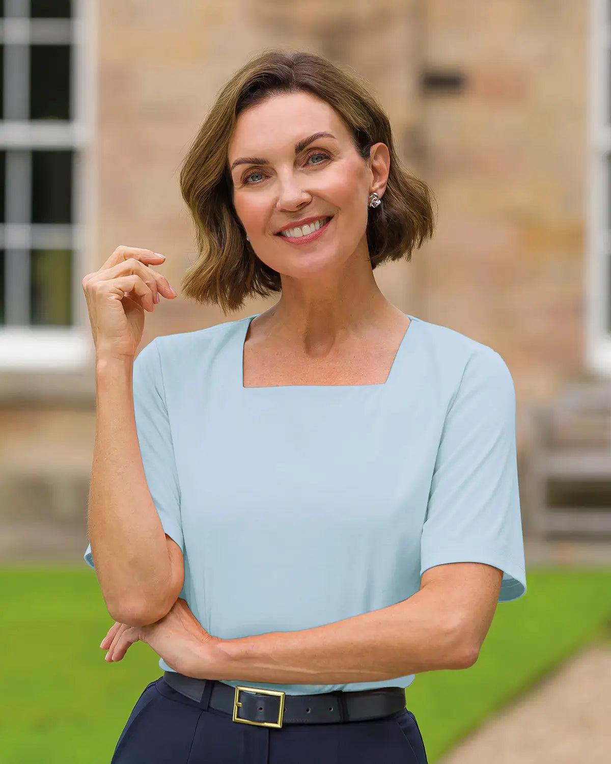 Ladies’ Silky Cotton Square Neck Top – Pale Blue