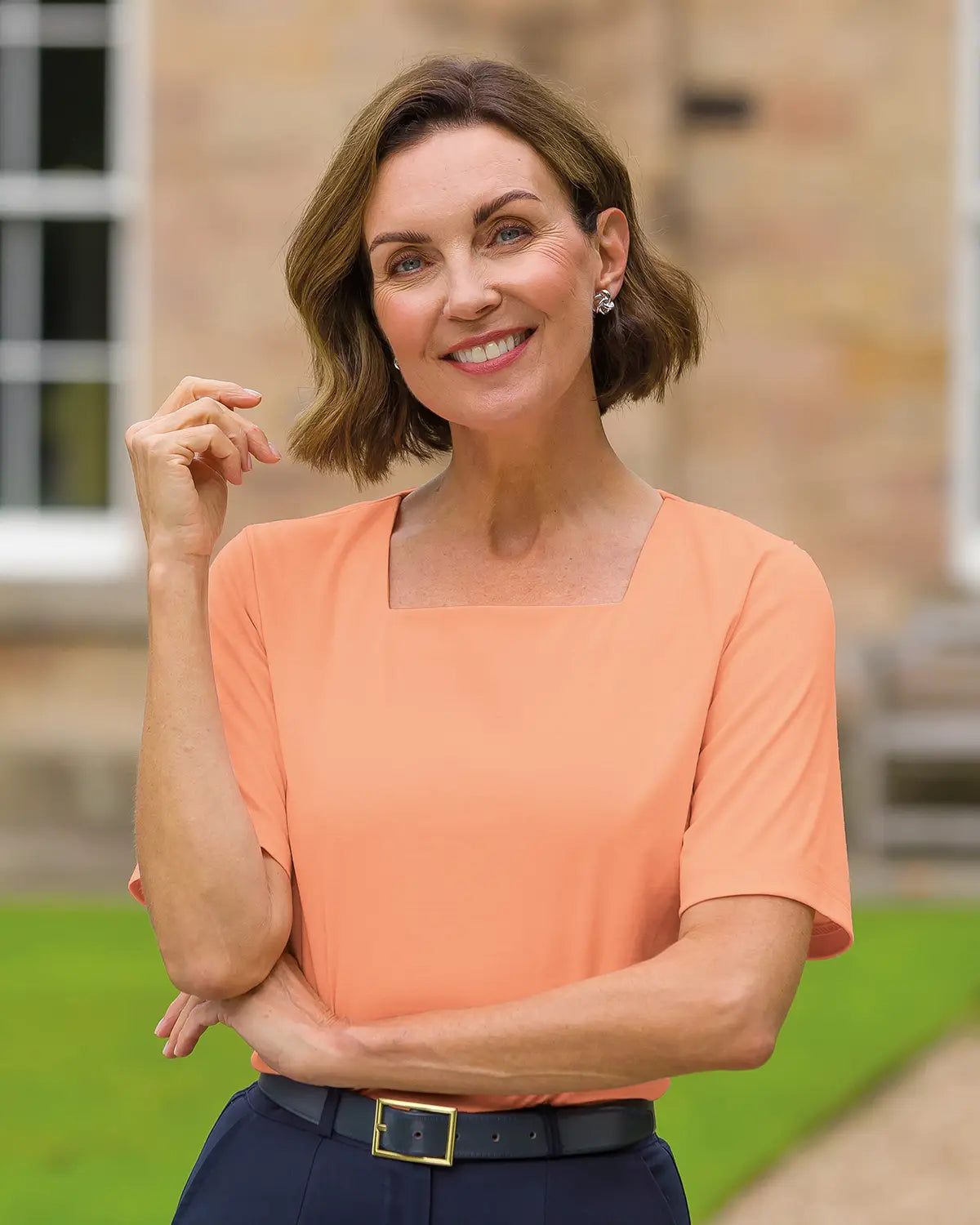 Ladies’ Silky Cotton Square Neck Top – Papaya