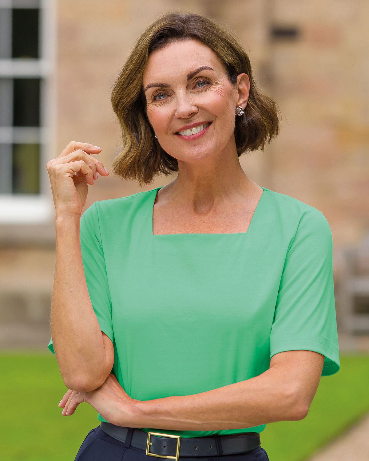 Silky Cotton Square Neck Top - Spearmint - Country Collection