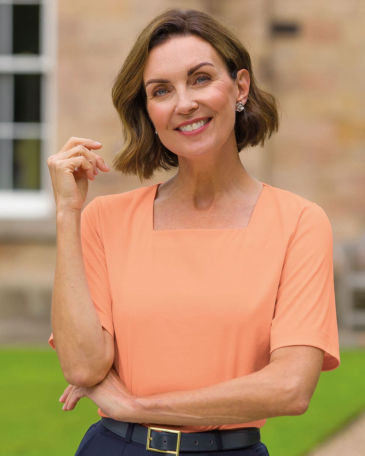 Silky Cotton Square Neck Top - Papaya - Country Collection