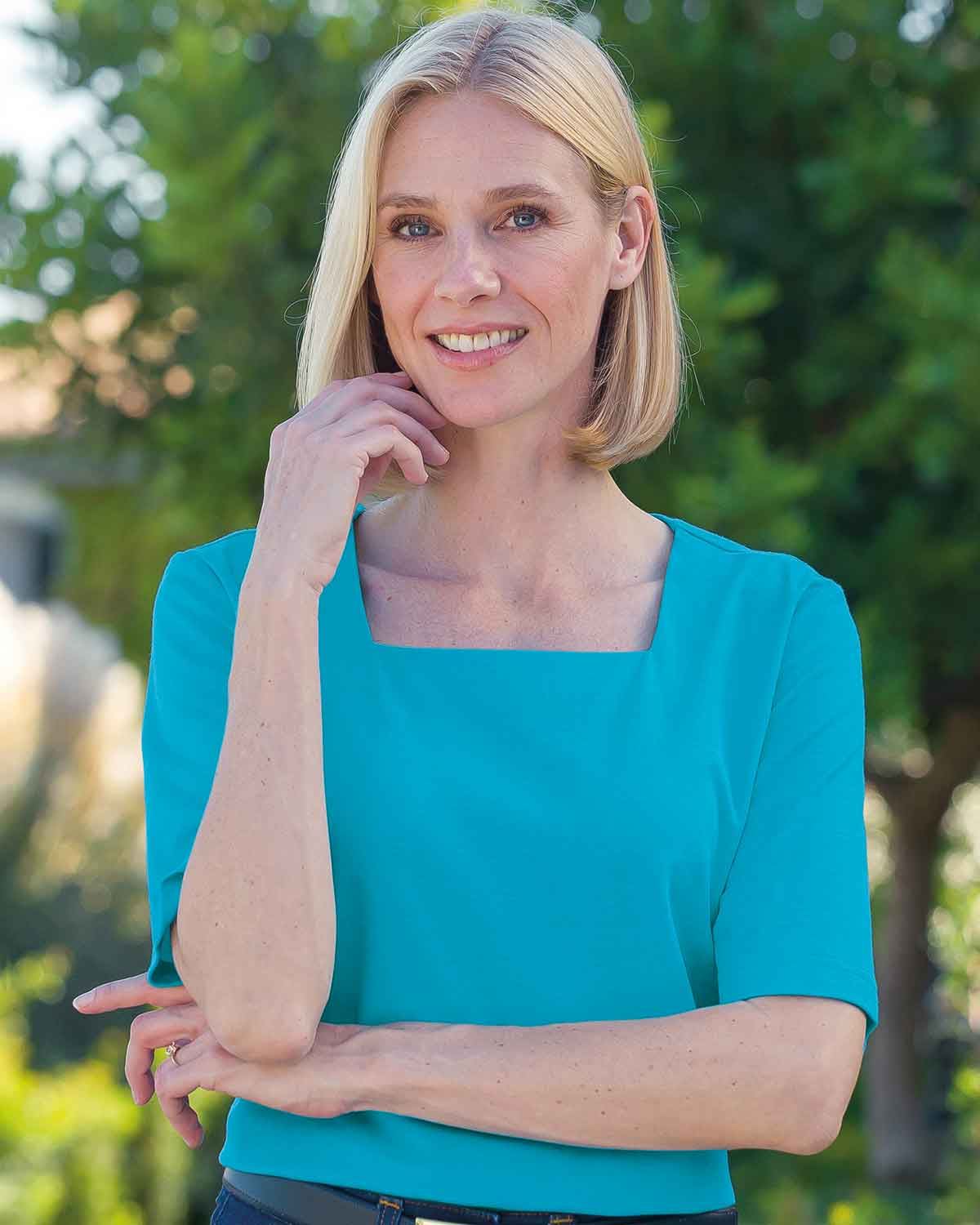 Silky Cotton Square Neck Top - Lagoon - Country Collection