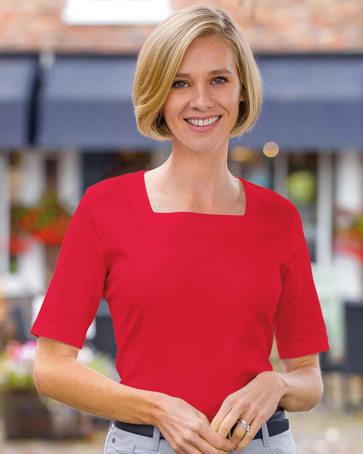 Silky Cotton Square Neck Top - Red - Country Collection