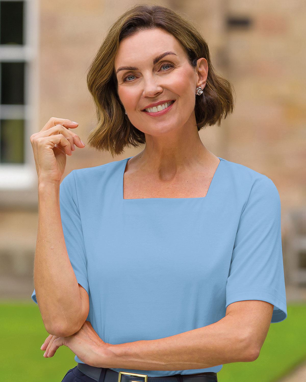 Silky Cotton Square Neck Top - Cornflower - Country Collection
