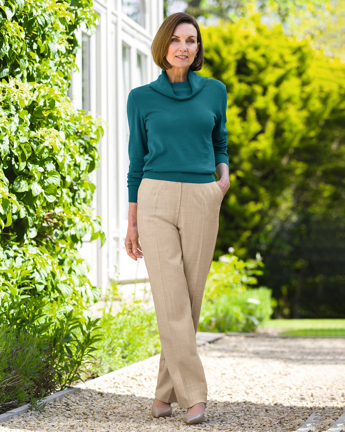 Ladies’ Sandown Wool Blend Pull-On Trousers – Stone