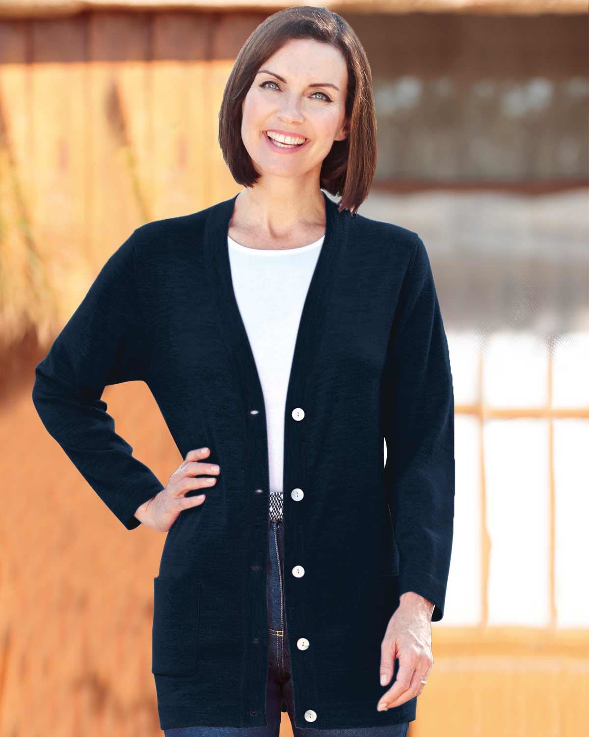 Merino Longline Cardigan - Navy - Country Collection