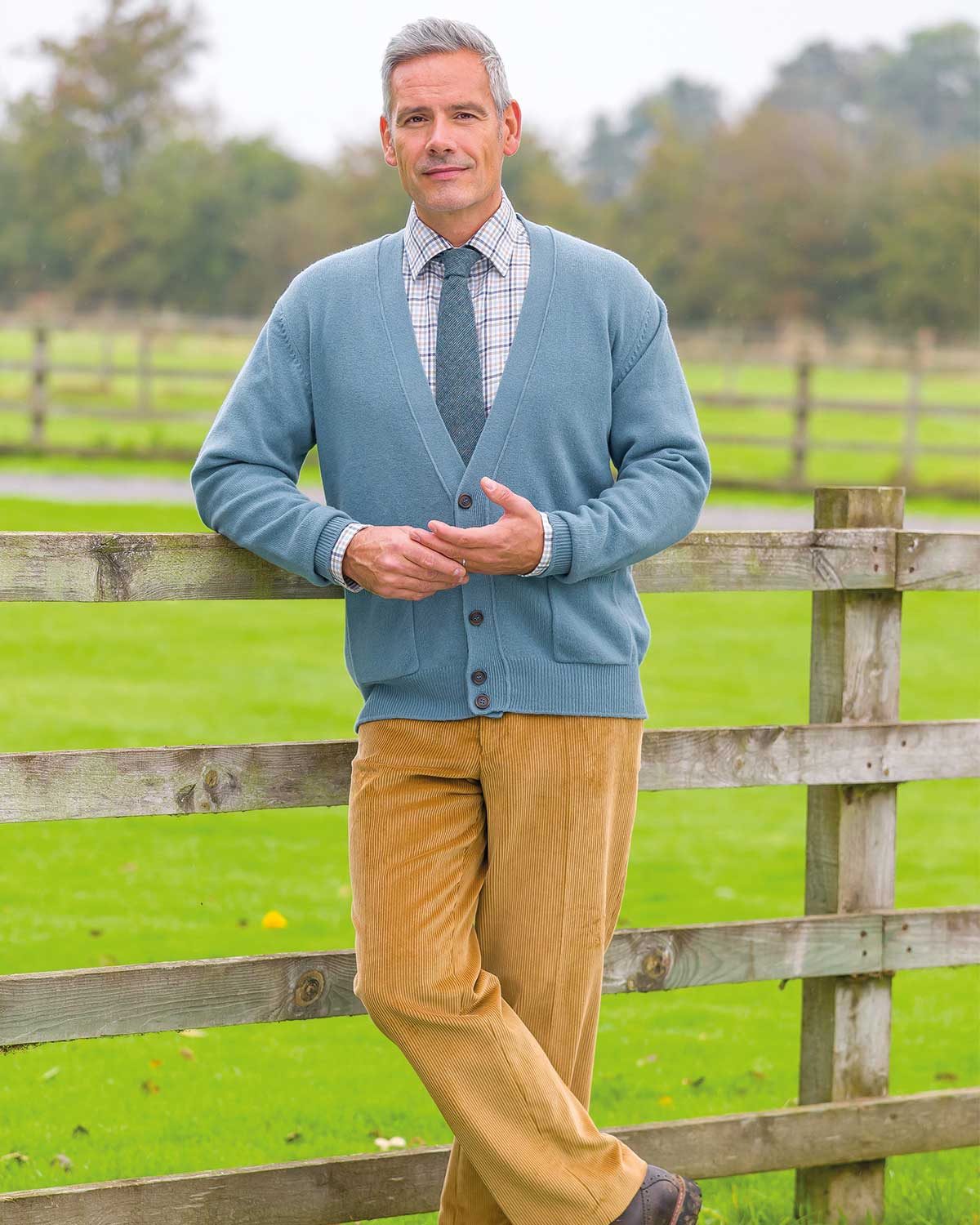 Lambswool Cardigan Mens - Storm