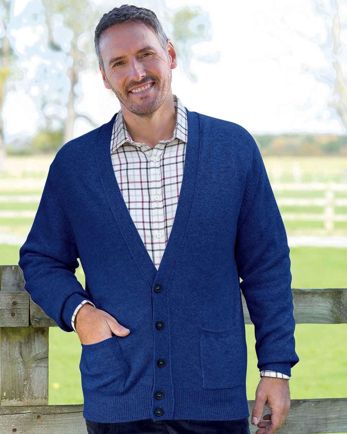 Lambswool Cardigan  Mens - Dark Cobalt - Country Collection