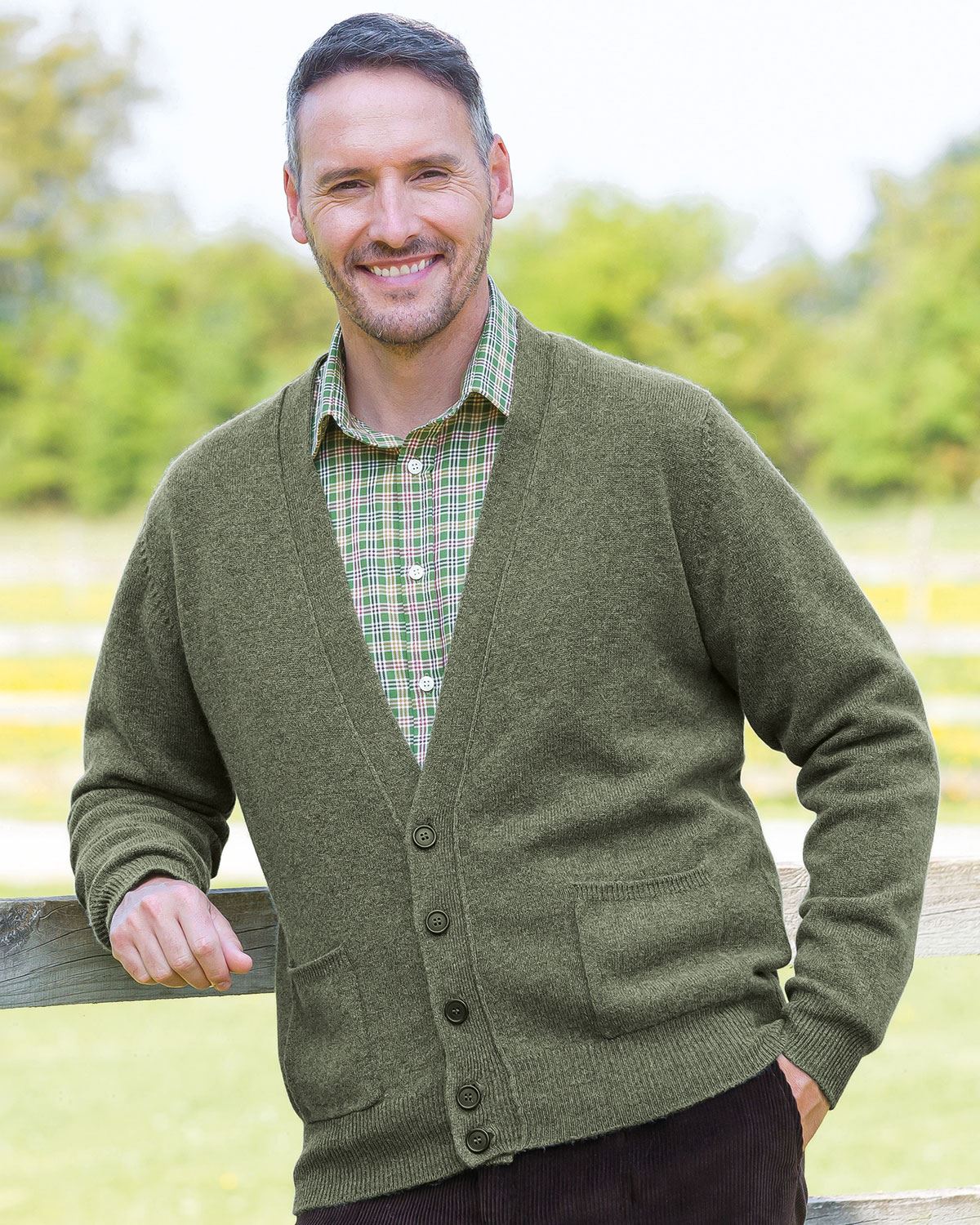 Lambswool Cardigan  Mens - Lovat - Country Collection