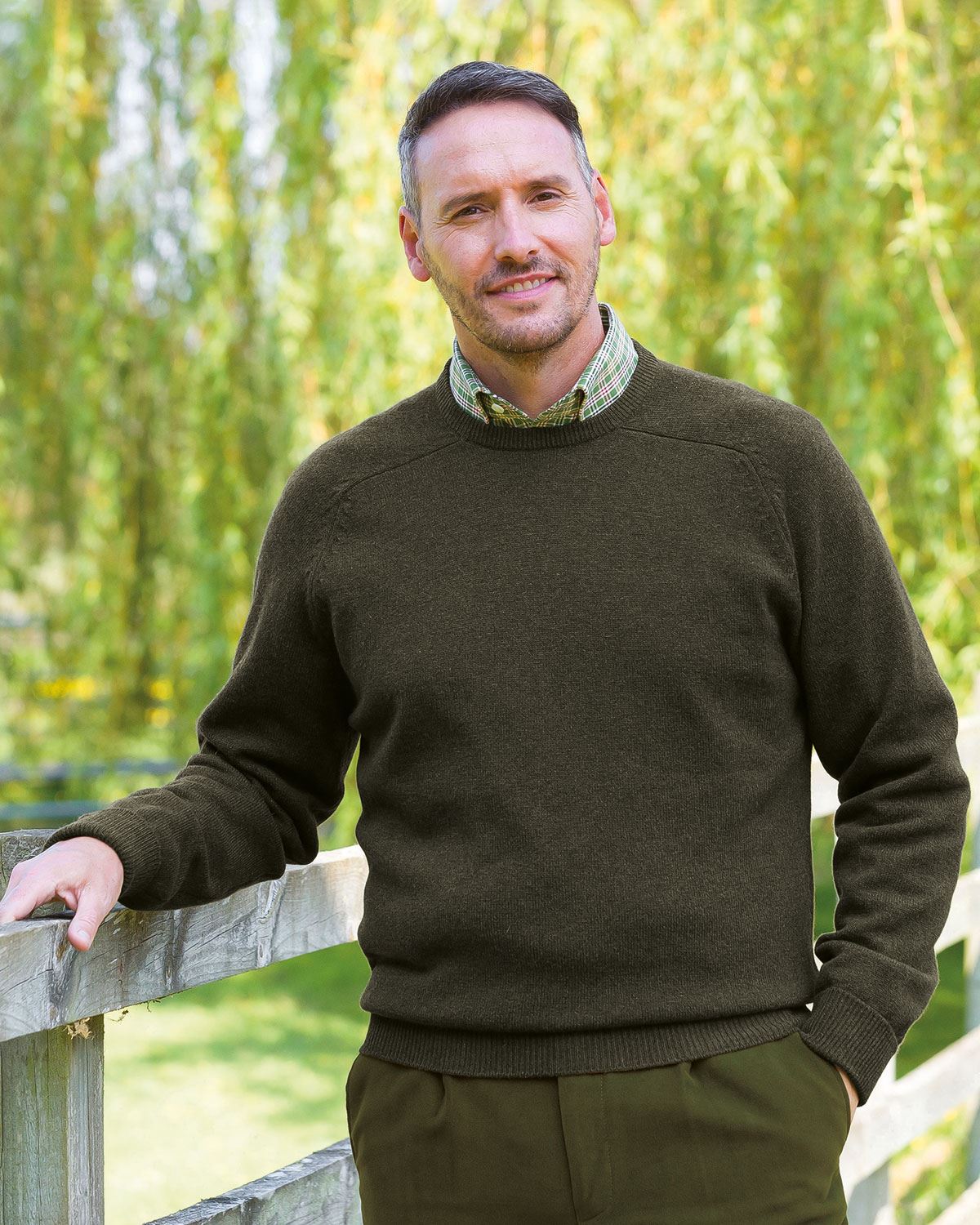 Lambswool Crew Neck Jumper Mens - Bracken - Country Collection
