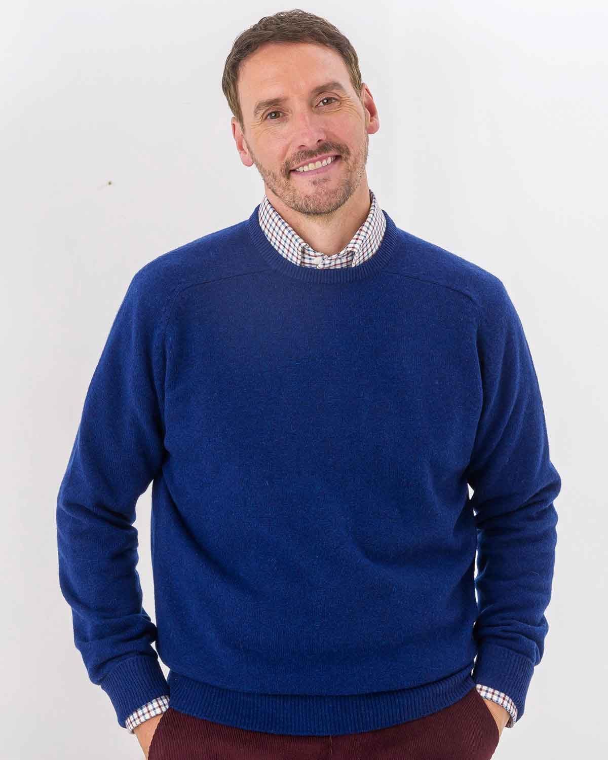 Lambswool Crew Neck Jumper Mens - Dark Cobalt - Country Collection