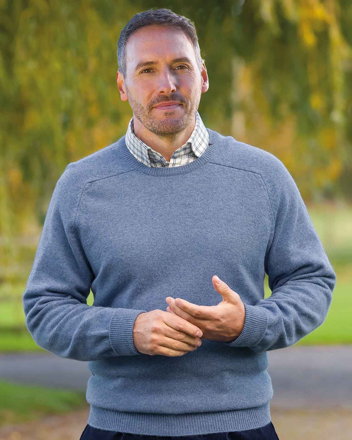 Lambswool Crew Neck Jumper Mens - Blue - Country Collection