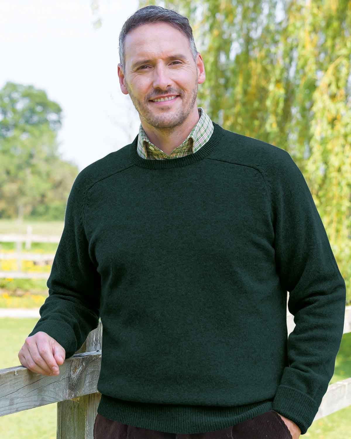 Lambswool Crew Neck Jumper Mens - Conifer - Country Collection