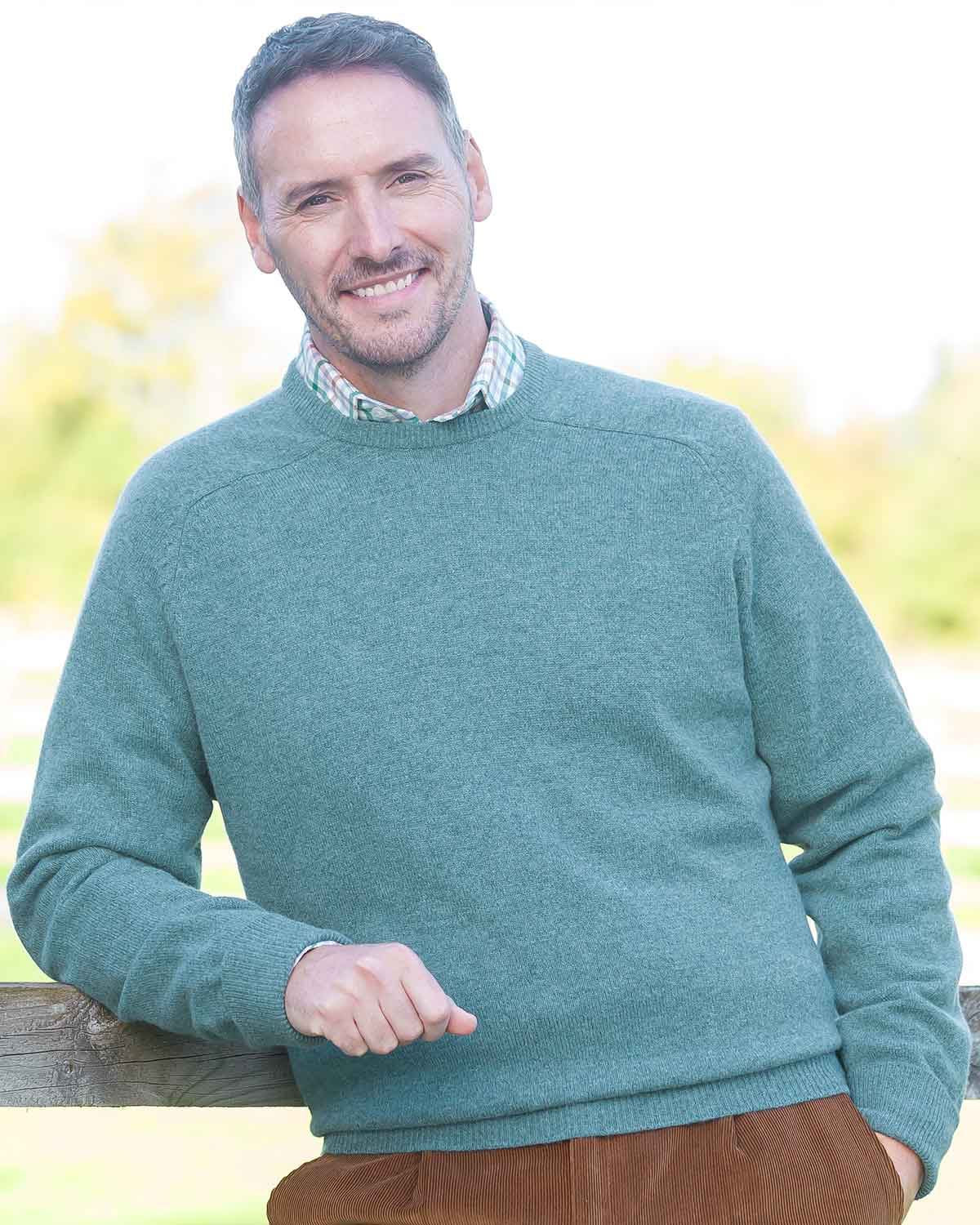 Lambswool Crew Neck Jumper Mens - Ocean - Country Collection