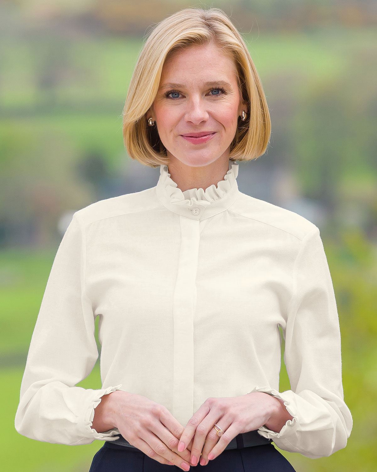 Ruffle Wool Mix Cream Blouse - Cream - Country Collection