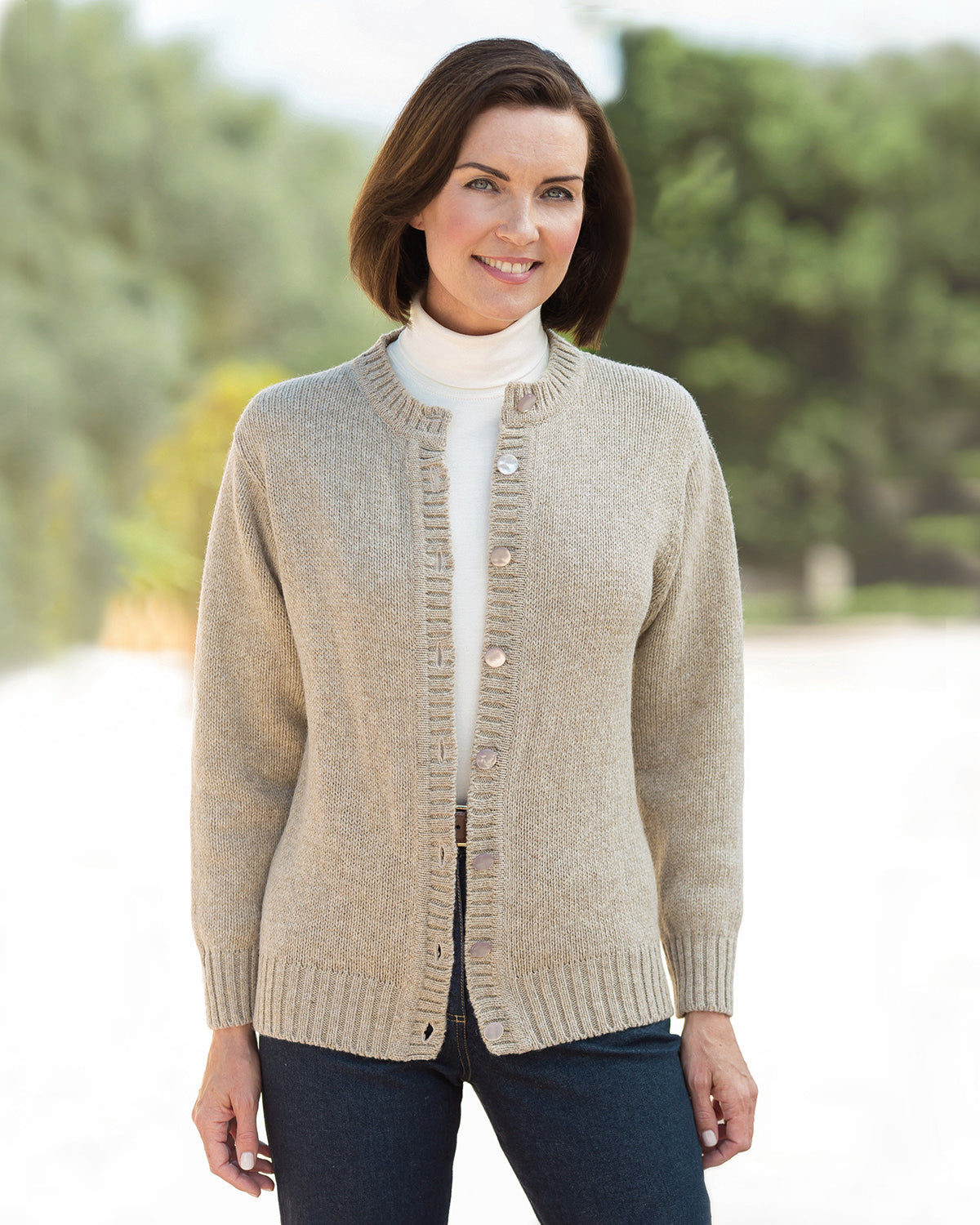 Ladies’ Pure Shetland Wool Cardigan – Natural