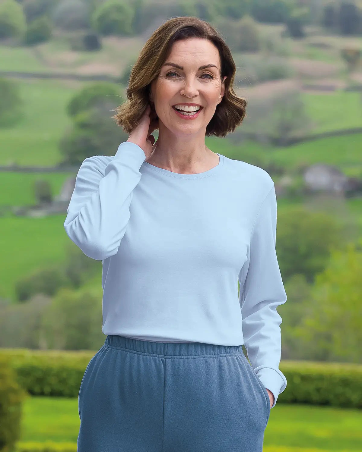 Ladies’ Pure Cotton Crew Neck Top – Pale Blue