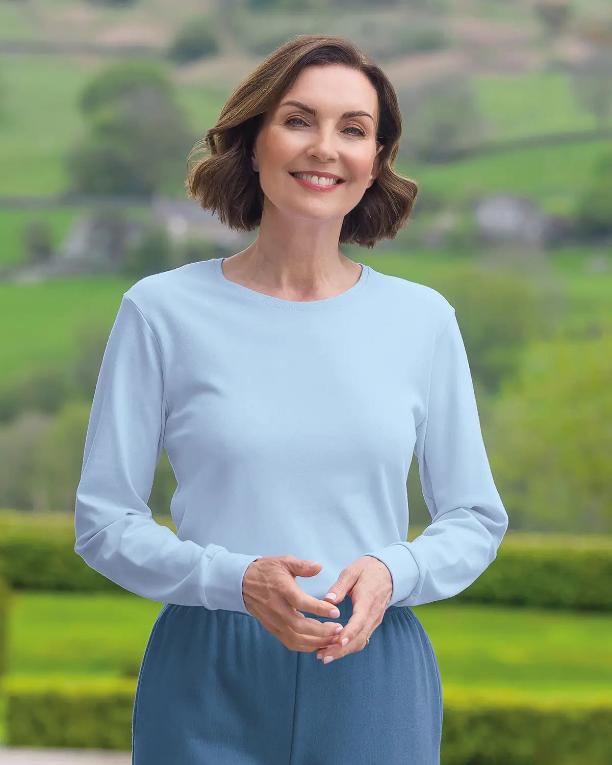 Ladies’ Pure Cotton Crew Neck Top – Pale Blue