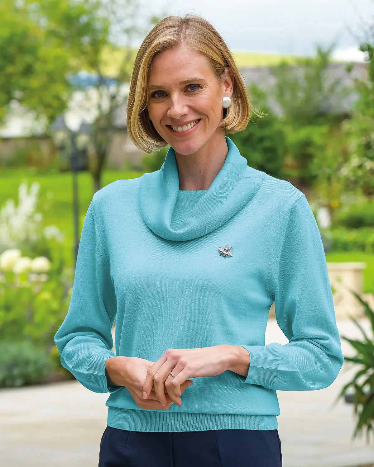 Ladies’ Pure Merino Wool Cowl Neck Jumper – Aqua