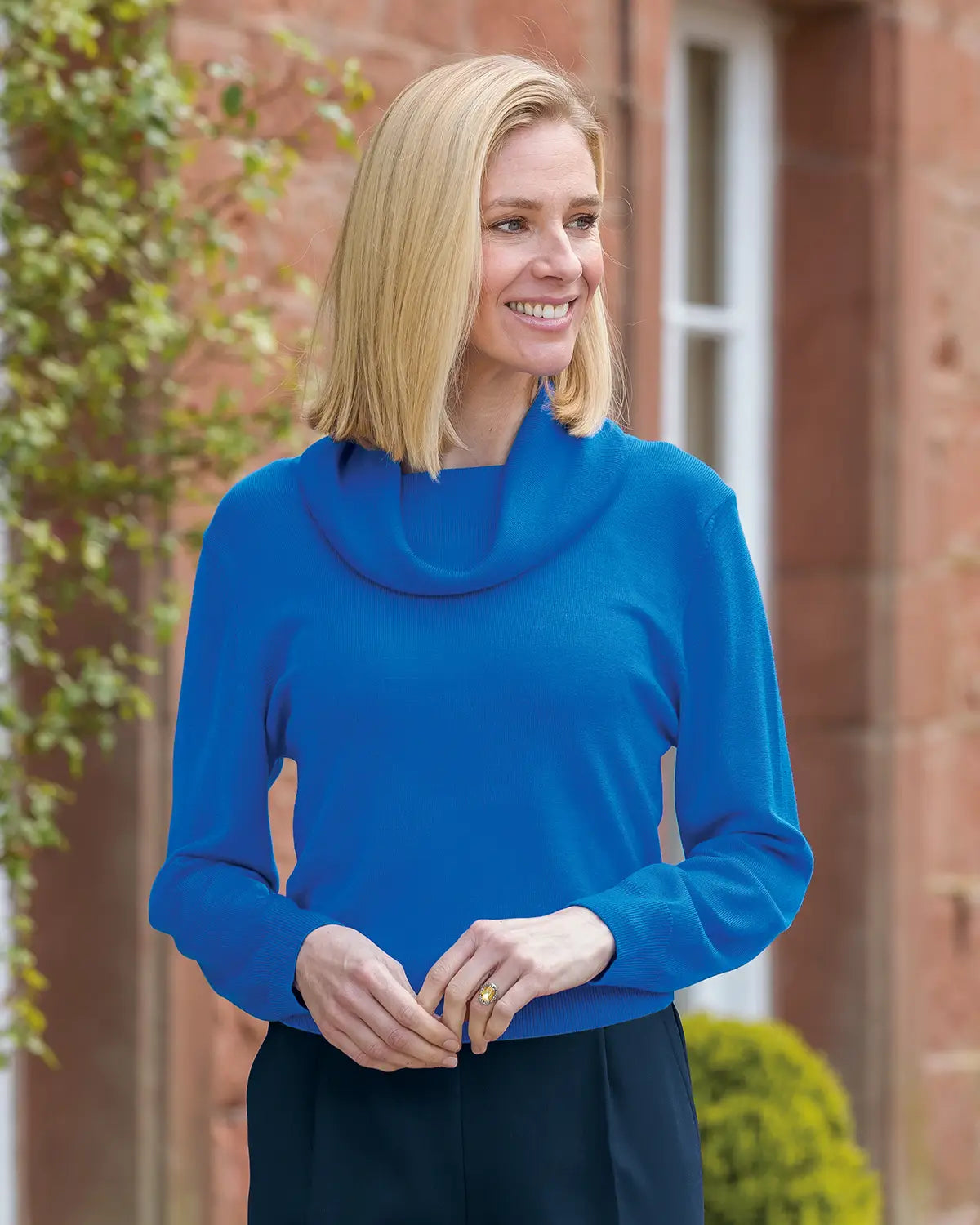 Ladies’ Pure Merino Wool Cowl Neck Jumper – Azure