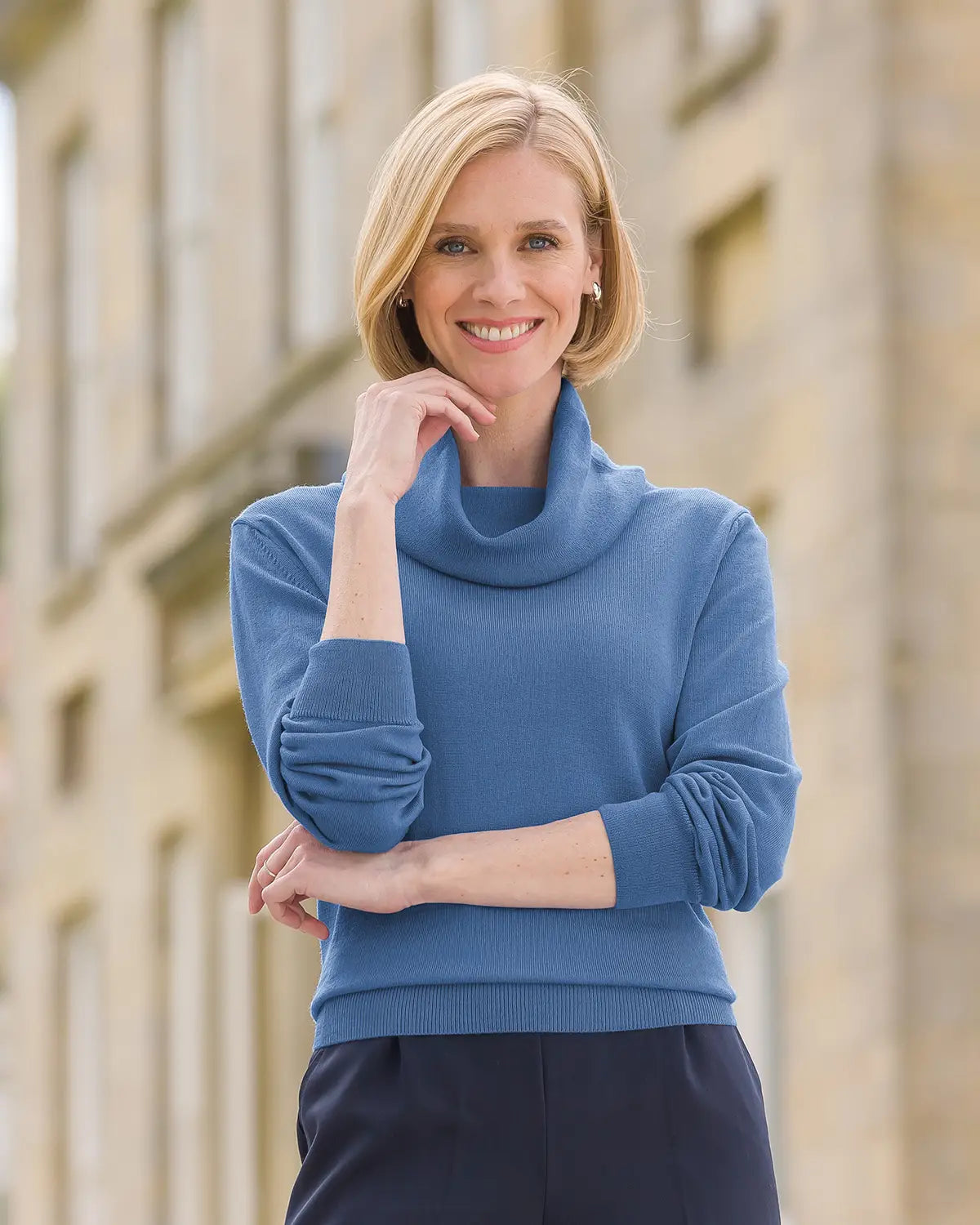 Ladies’ Pure Merino Wool Cowl Neck Jumper – Bluebell