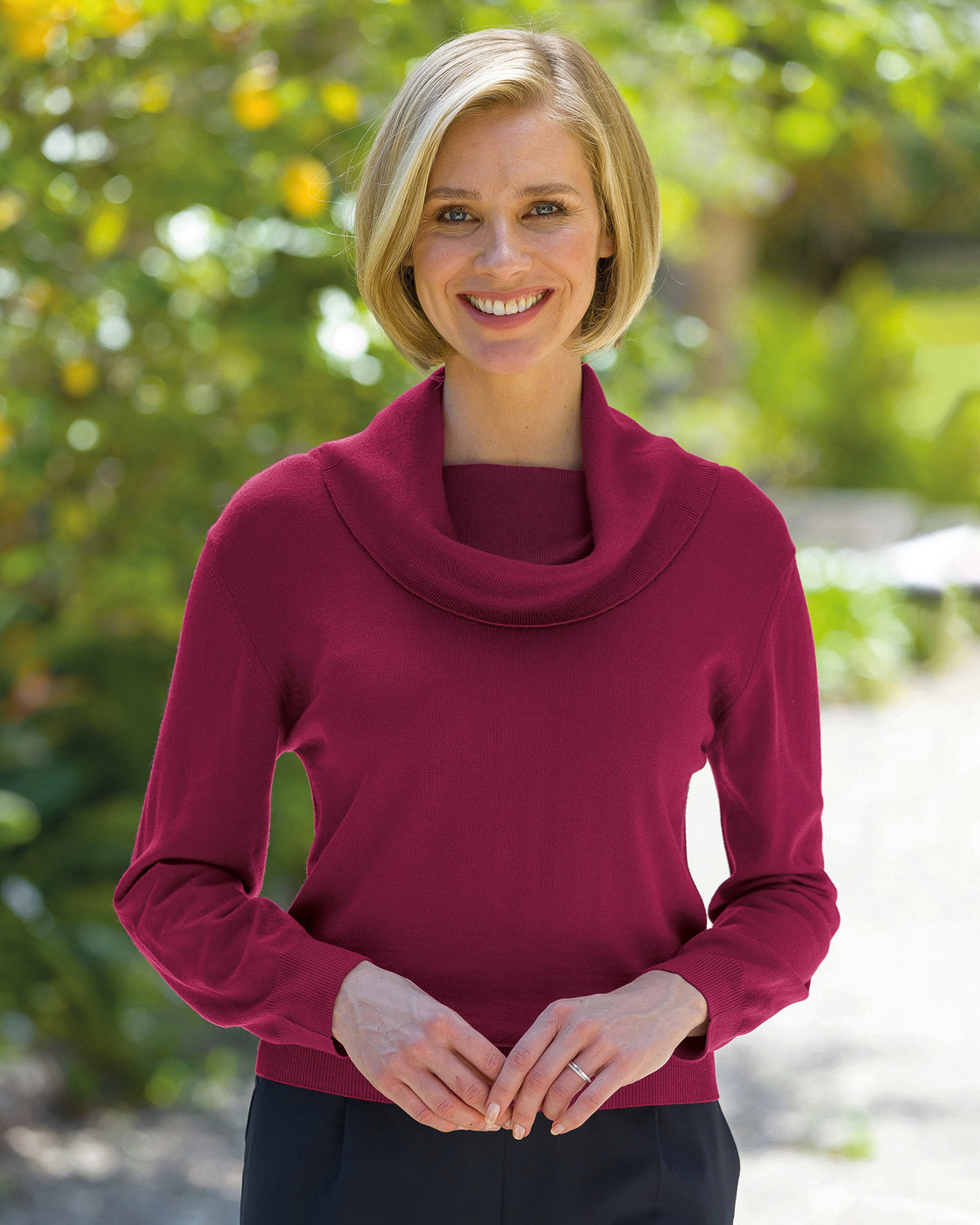 Ladies’ Pure Merino Wool Cowl Neck Jumper – Cherry