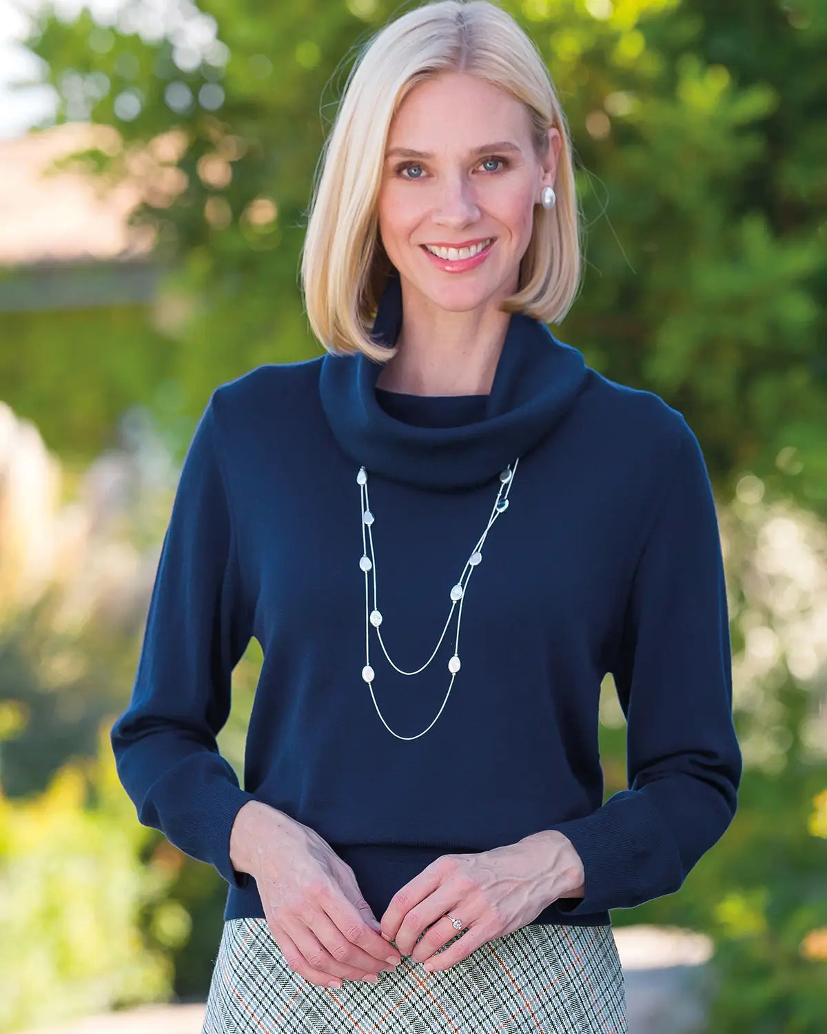 Ladies’ Pure Merino Wool Cowl Neck Jumper – Navy