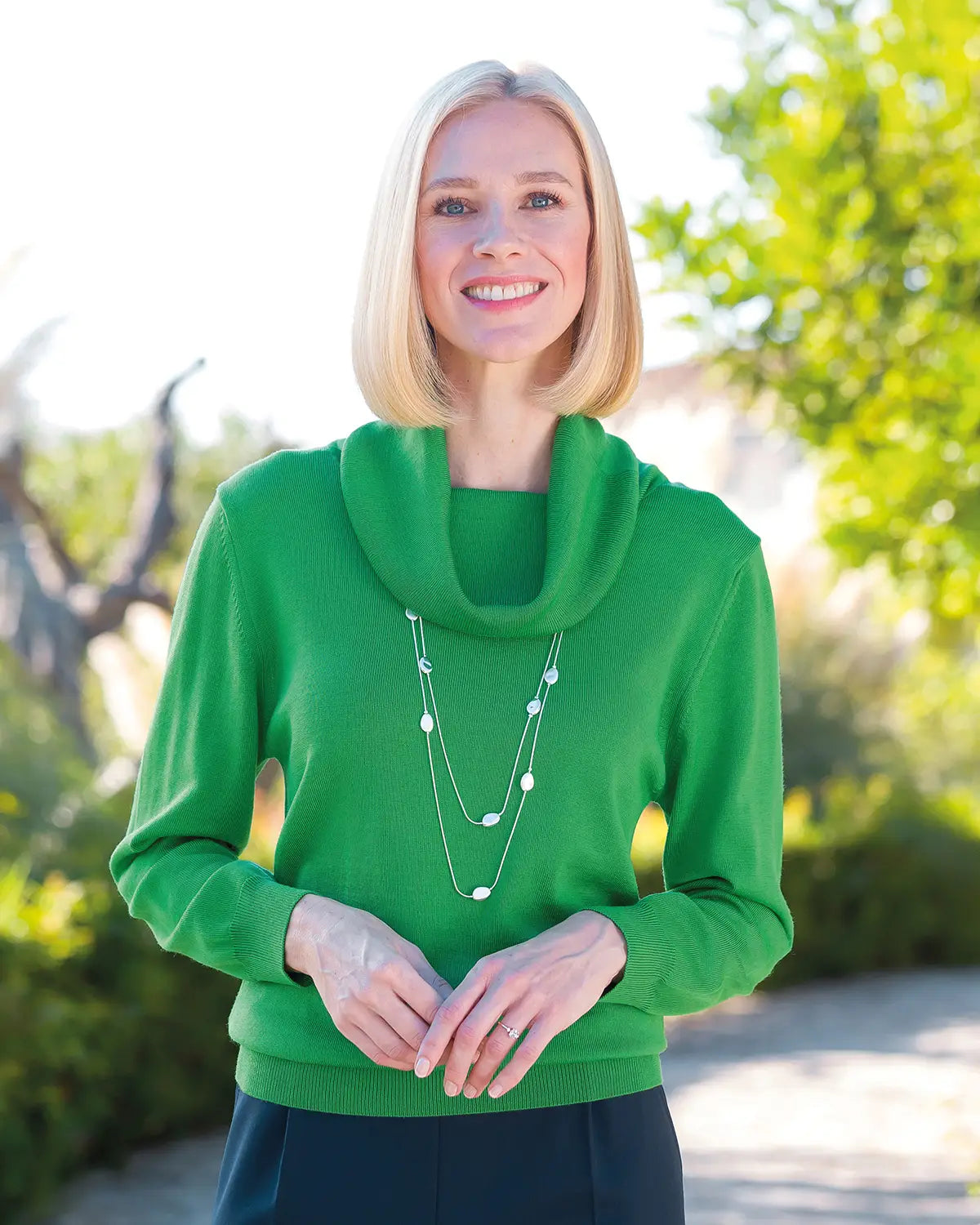 Ladies’ Pure Merino Wool Cowl Neck Jumper – Watercress