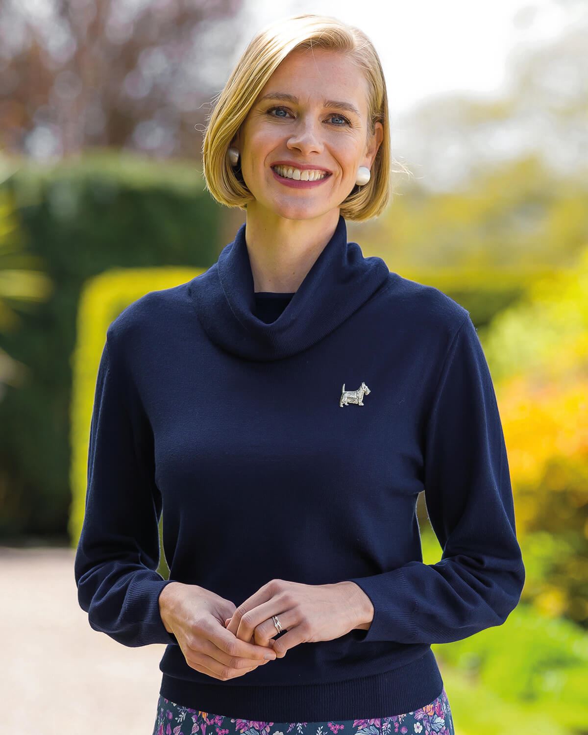 Merino Wool Cowl Neck Jumper - Navy - Country Collection