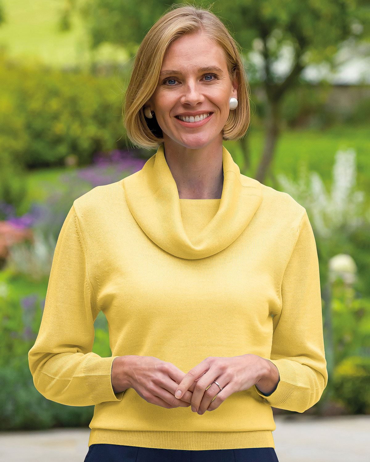 Merino Wool Cowl Neck Jumper - Lemon - Country Collection
