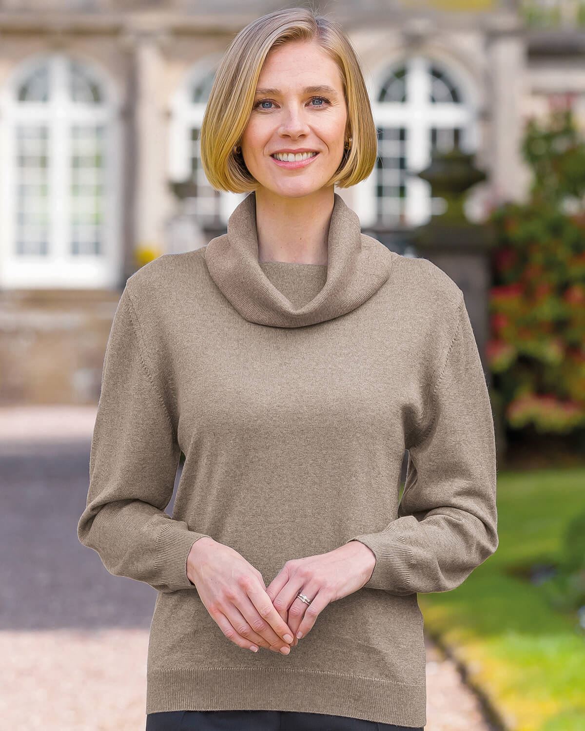 Merino Wool Cowl Neck Jumper - Tawny - Country Collection