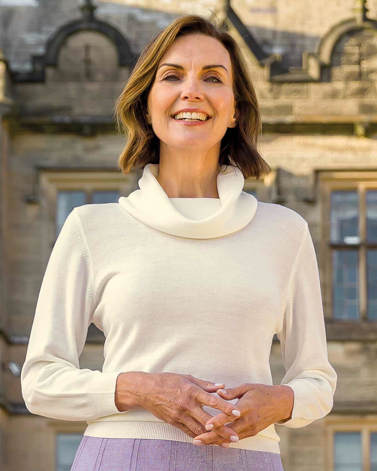 Merino Wool Cowl Neck Jumper - Cream - Country Collection