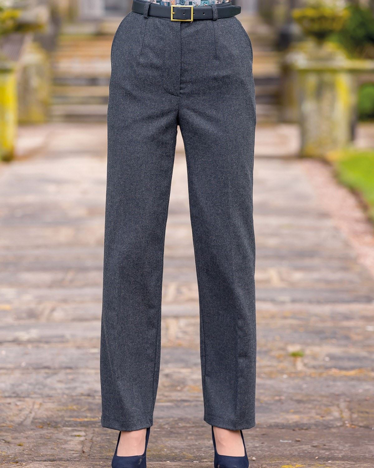 Ladies Wool Rich Flannel Trousers - Navy Marl - Country Collection