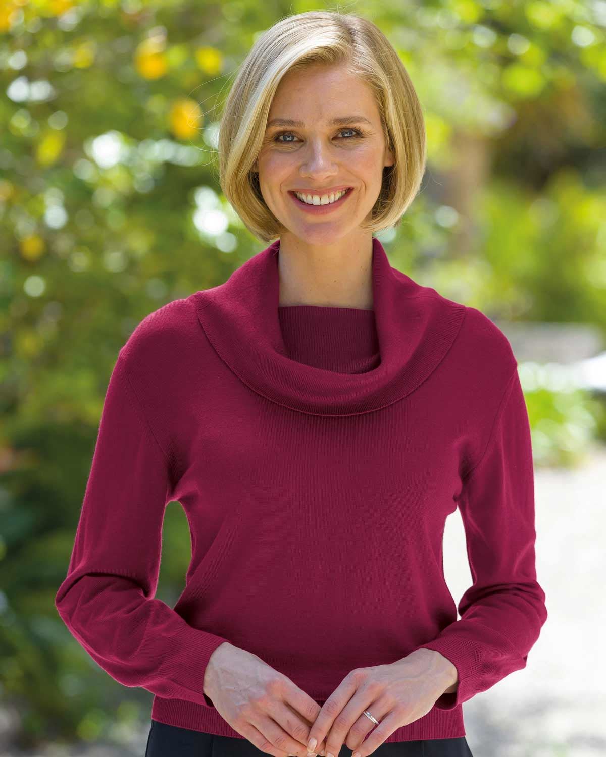 Merino Wool Cowl Neck Jumper - Cherry - Country Collection