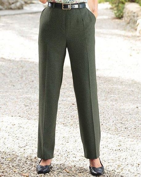 Ladies Wool Rich Flannel Trousers - Loden - Country Collection