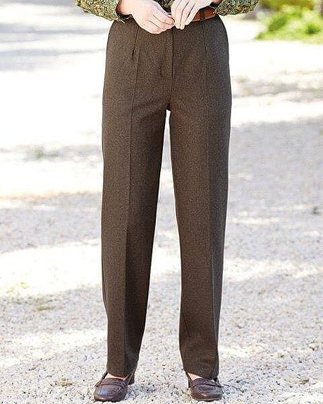 Ladies Wool Rich Flannel Trousers - Chocolate - Country Collection