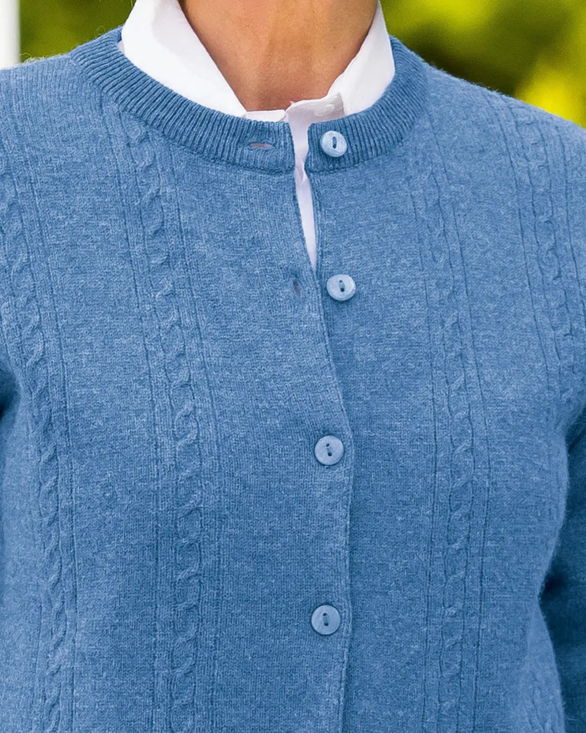 Ladies’ Pure Lambswool Cable Knit Cardigan – Blueberry