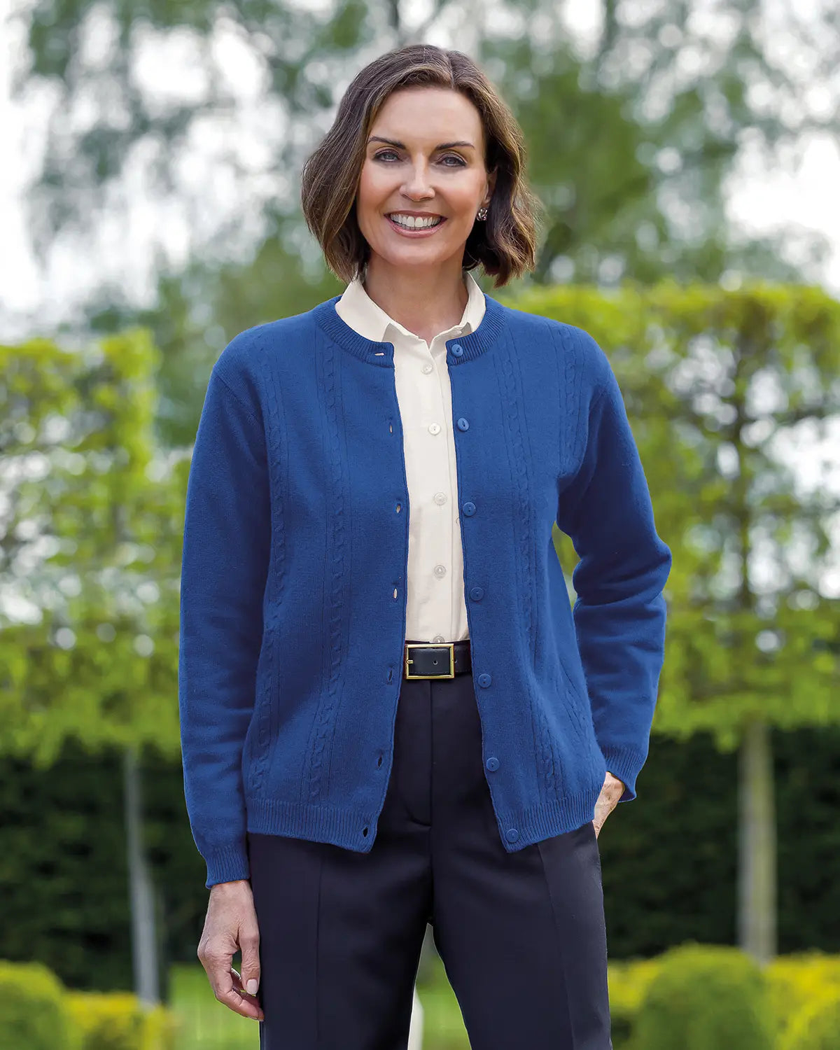 Ladies’ Pure Lambswool Cable Knit Cardigan – Cobalt