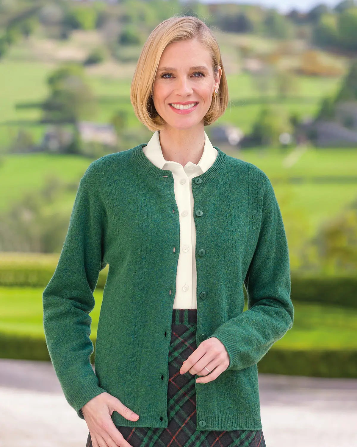 Ladies’ Pure Lambswool Cable Knit Cardigan – Forest