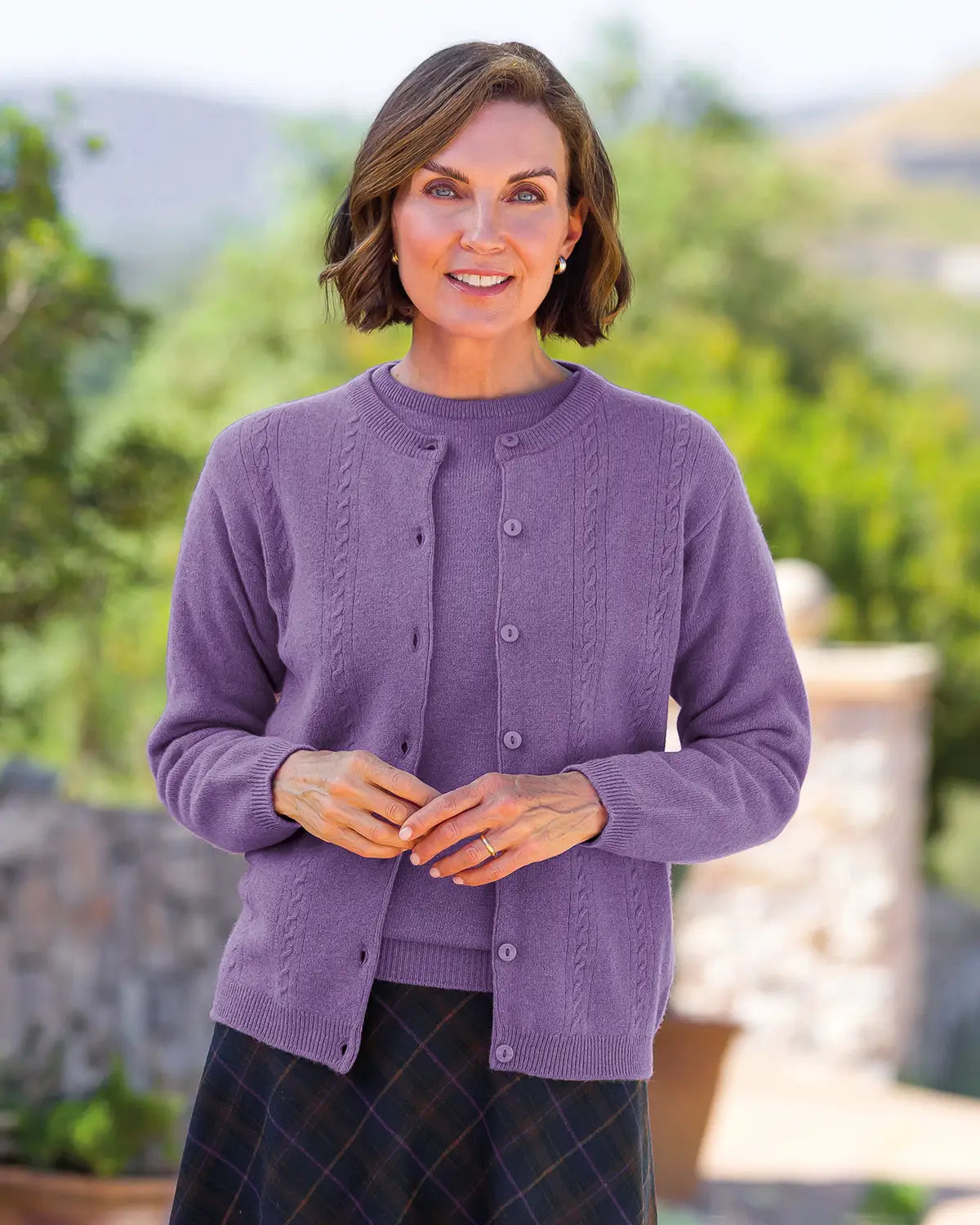 Ladies’ Pure Lambswool Cable Knit Cardigan – Heather