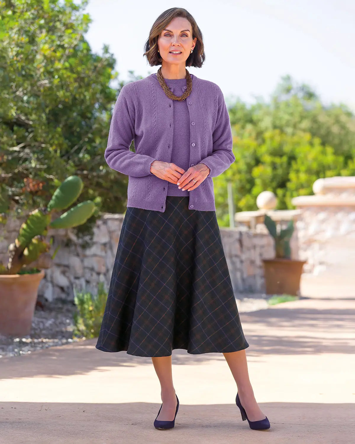 Ladies’ Pure Lambswool Cable Knit Cardigan – Heather
