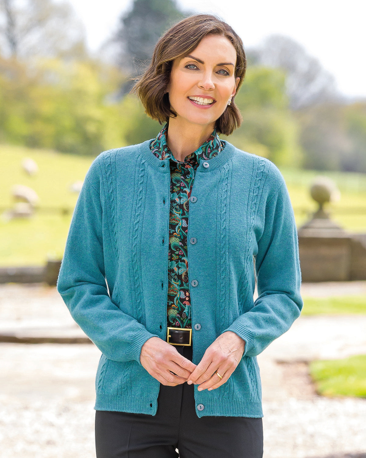 Ladies’ Pure Lambswool Cable Knit Cardigan – Nordic Blue