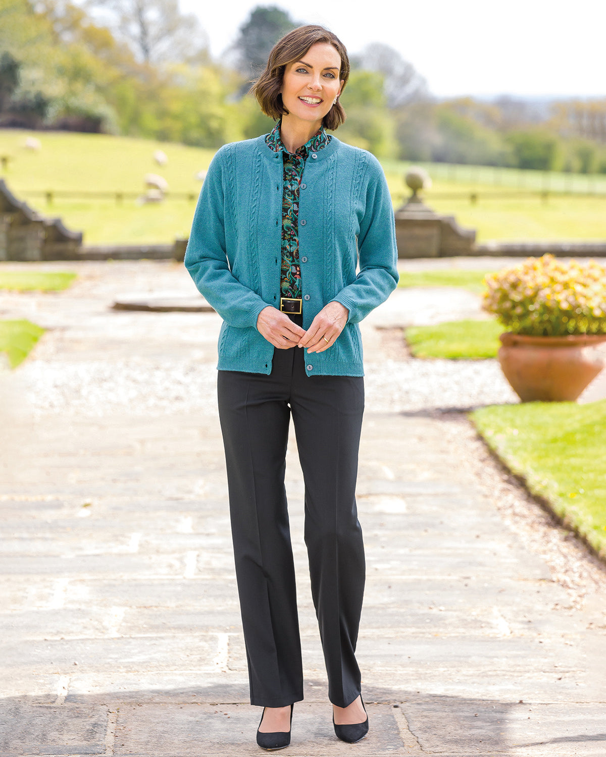 Ladies’ Pure Lambswool Cable Knit Cardigan – Nordic Blue