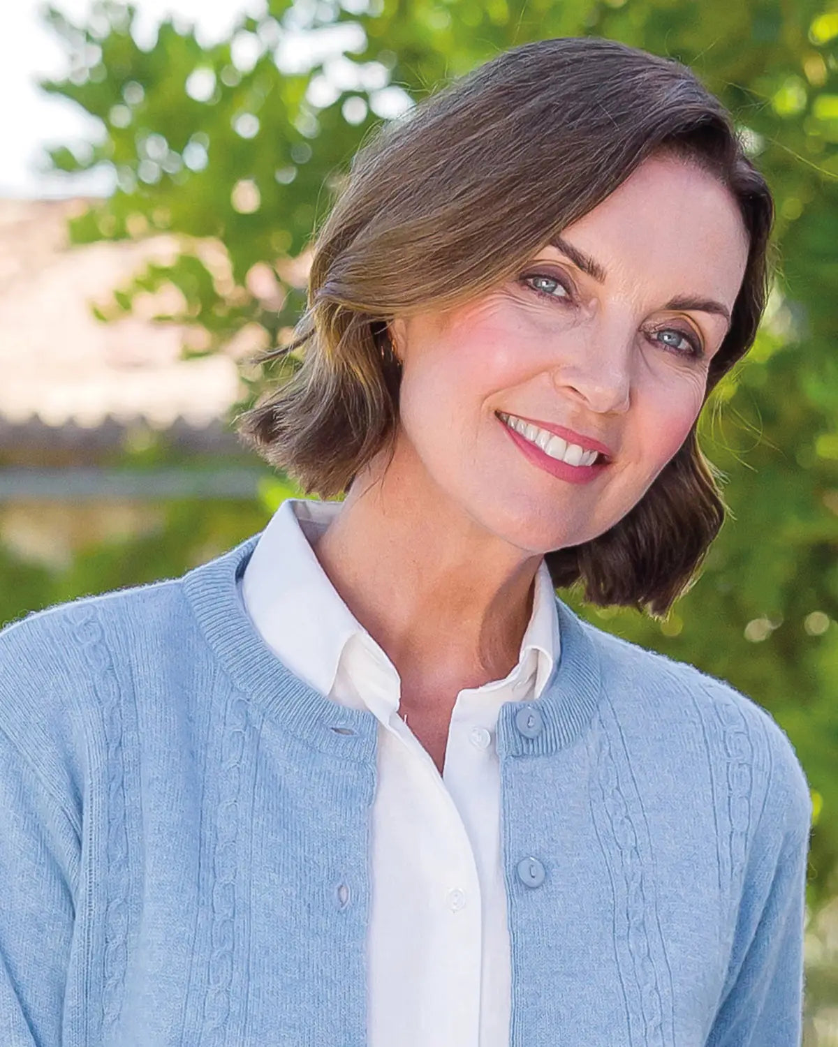 Ladies’ Pure Lambswool Cable Knit Cardigan – Pale Blue