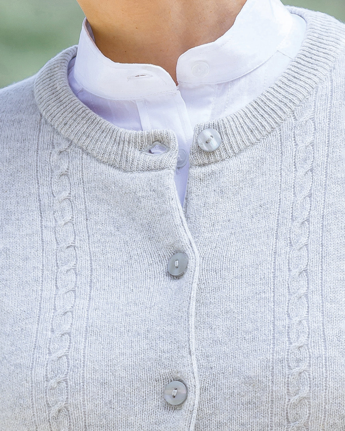 Ladies’ Pure Lambswool Cable Knit Cardigan – Silver
