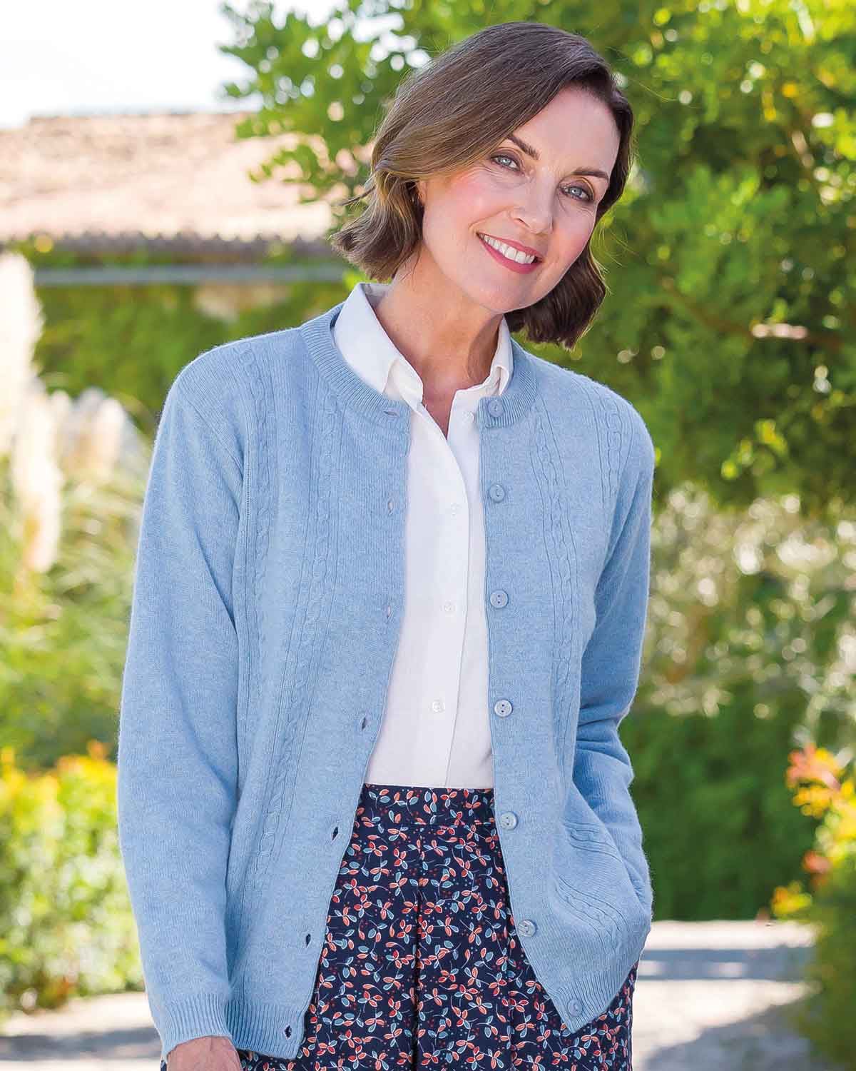 Lambswool Cable Cardigan - Pale Blue - Country Collection